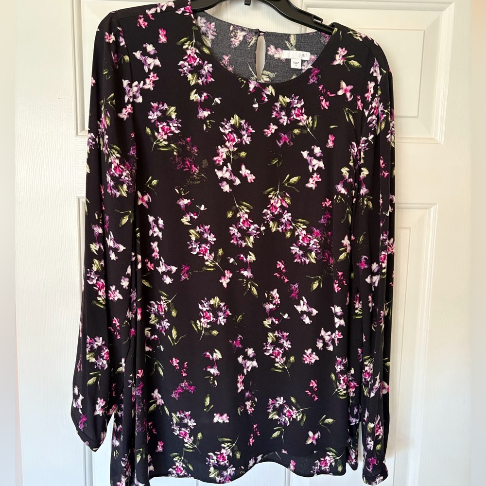 JJill Black and Pink Floral Long Sleeve Top